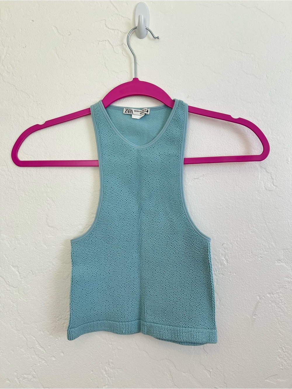 ZARA Aqua Crinkled Crop Tank Top Size M